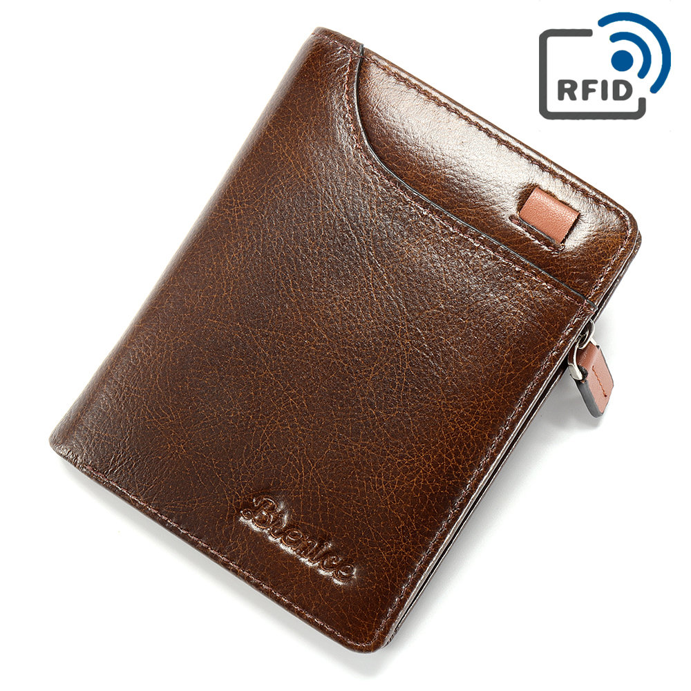 Women RFID 10 Card Holder Vintage Oil Leather Short Wallet Coin Purse