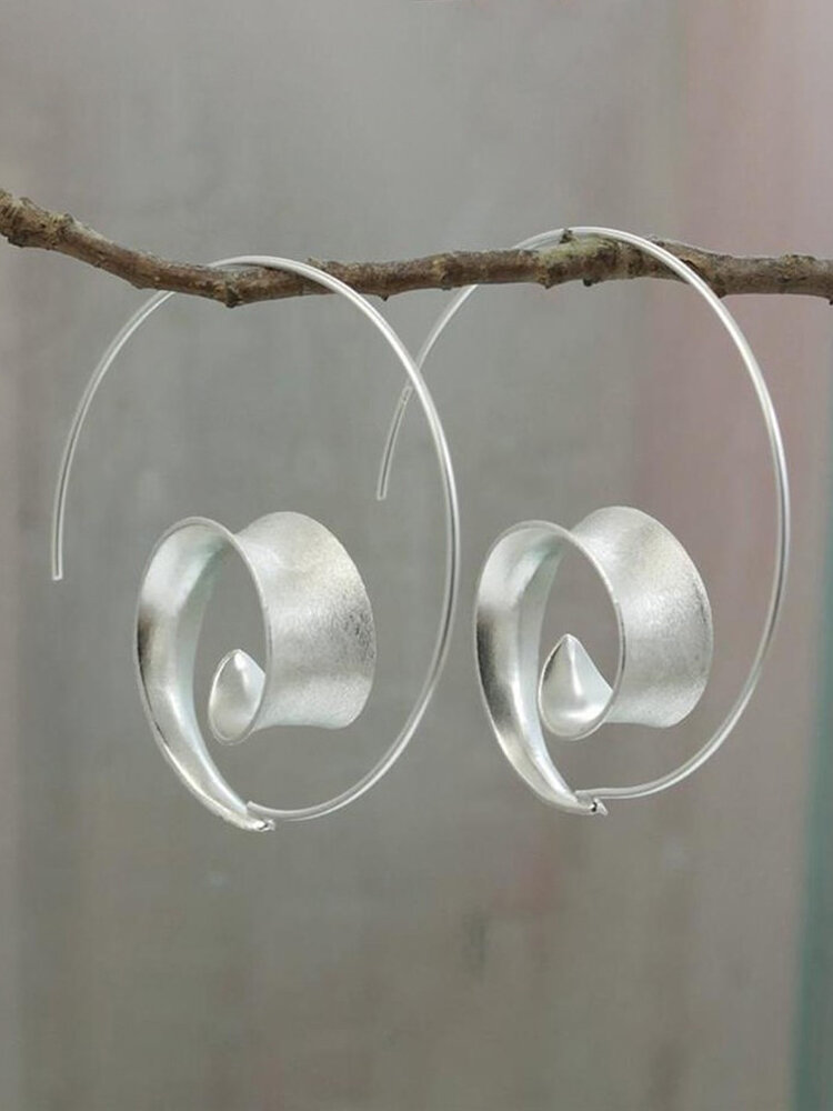 Simple Round Spiral Leaf Women Pendant Earrings