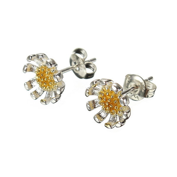 

925 Silver Beautiful Sunflowers Earrings, Silver;gold