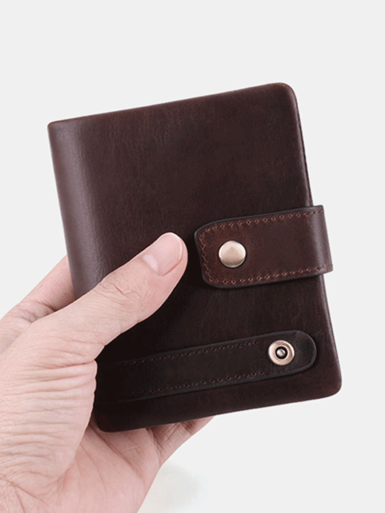 Men RFID Genuine Leather Anti-theft Multi-card Slots Retro Coin Wallet Foldable Card Holder Wallet