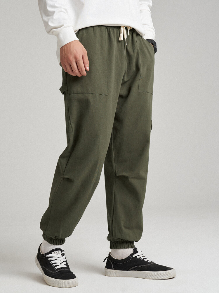 

Mens 100%Cotton Clean Color Utility Ankle Length Pants, Black;khaki;green