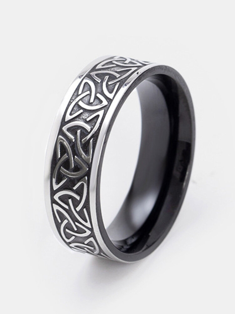 Trendy Simple Carved Geometric Pattern Circle-shaped Titanium Steel Ring