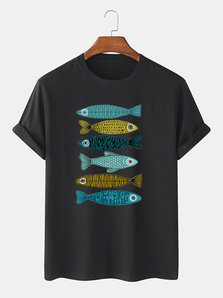 Mens Opposite Fishes Pattern Short Sleeve 100% Cotton T-shirts