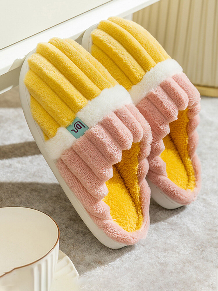 Striped Pattern Warm Plush Soft Comfortable Closed Toe Home Shoes For Women от Newchic WW