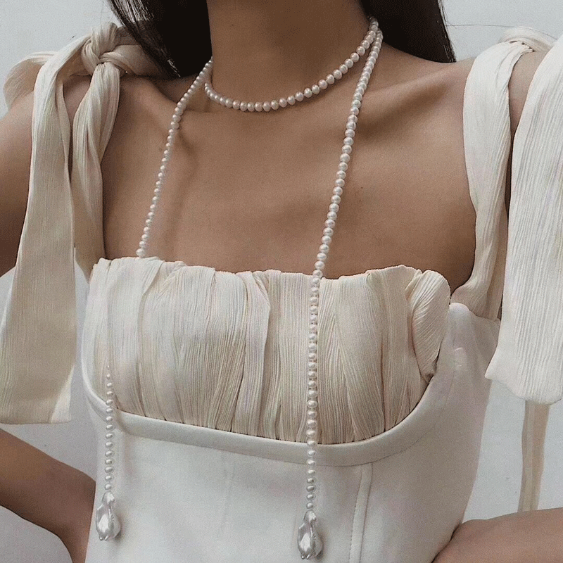 

Single Layer Artificial Pearl Necklace Super Long Knotted Irregular Pendant Beaded Necklace Sweater Chain, White