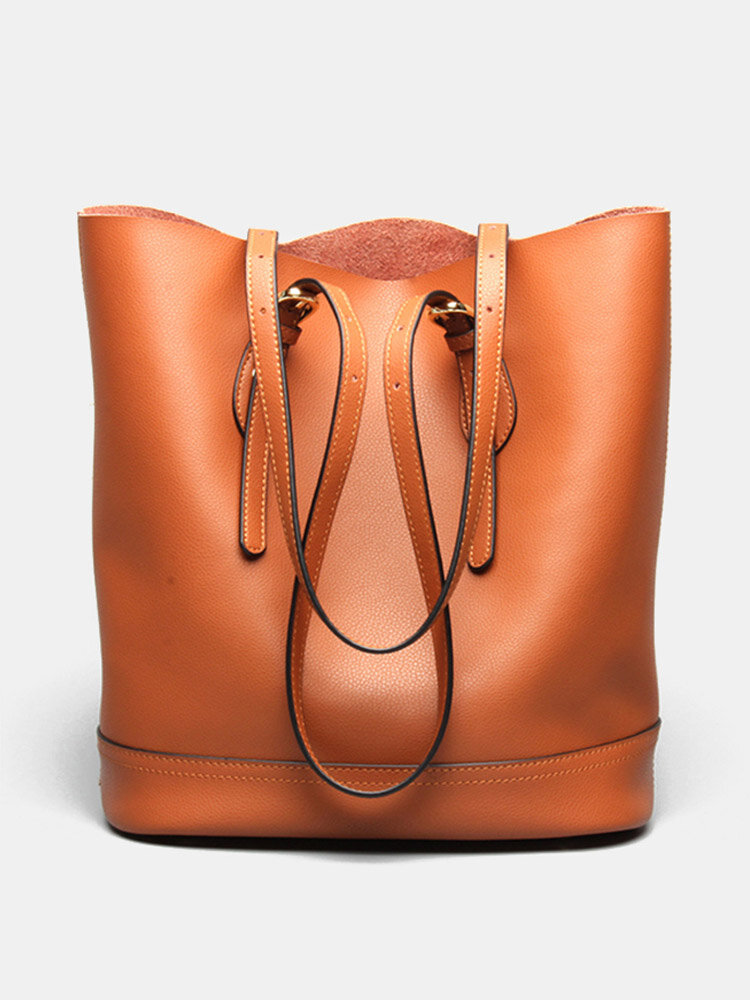 Women Genuine Leather Handbag High End Tote Bag Bucket Bag