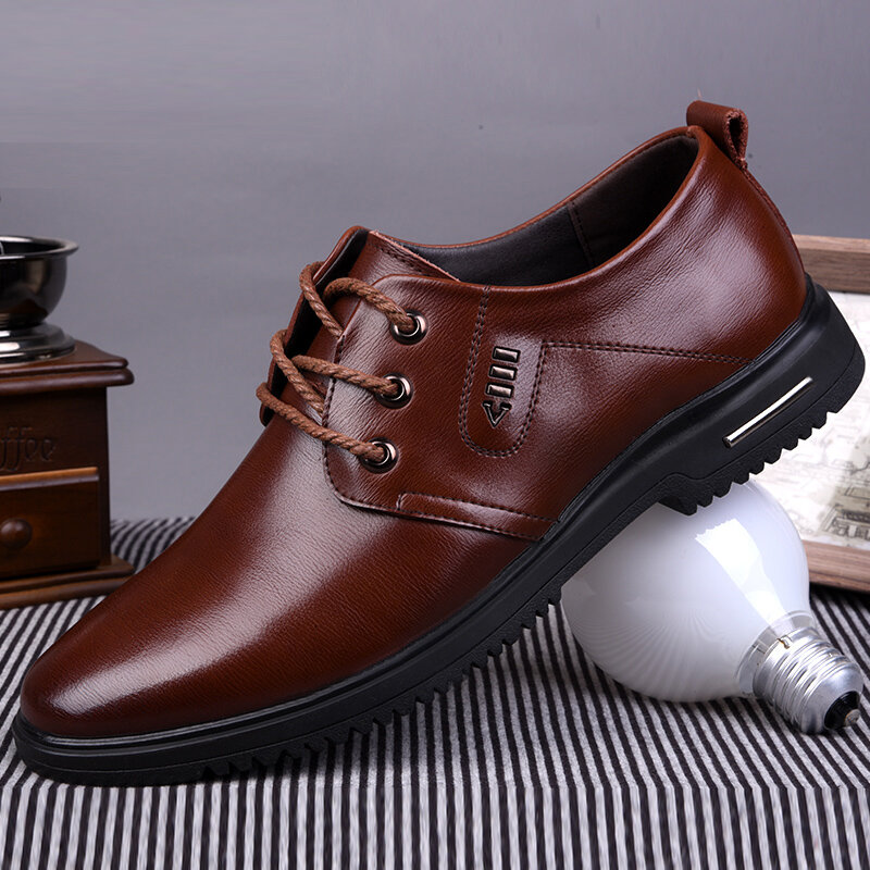 Men PU Leather Pure Color Business Casual Shoes