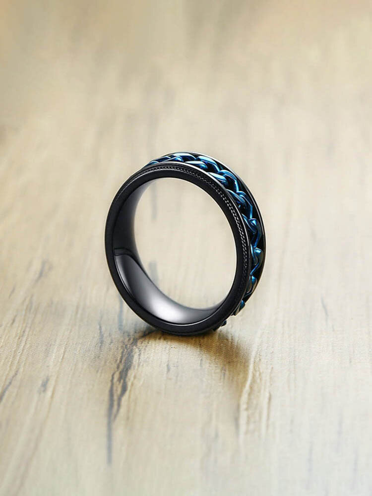 Vintage Finger Rings Blue Chain Stainless Steel IP Black Plating Rings Fashion Jewelry for Men