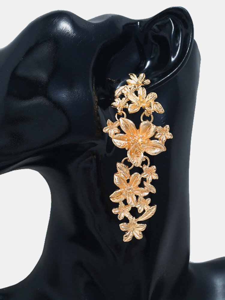 Vintage Irregular Flower Stitching Earrings Metal Geometric Long Earrings Chic Jewelry