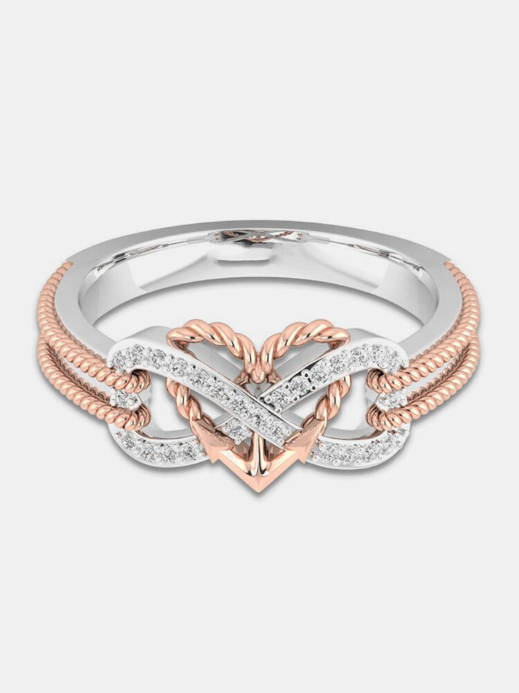Special Zircon Inlaid Hollow Platinum Rings Infinity Knot Heart Cross Design Gift for Women
