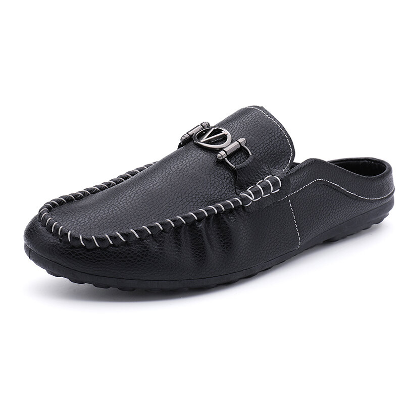 Men Microfiber Leather Slip On Metal Decoration Backless Casual Slippers