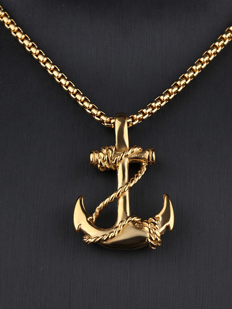 Vintage Titanium Steel Men Necklace Ship Anchor Cross Pendant Necklace Jewelry Gift