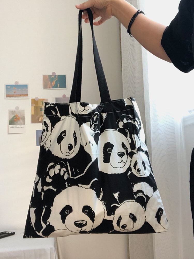 Women Canvas Casual Winter Olympics Beijing 2022 Panda Large Capacity Handbag Shoulder Bag