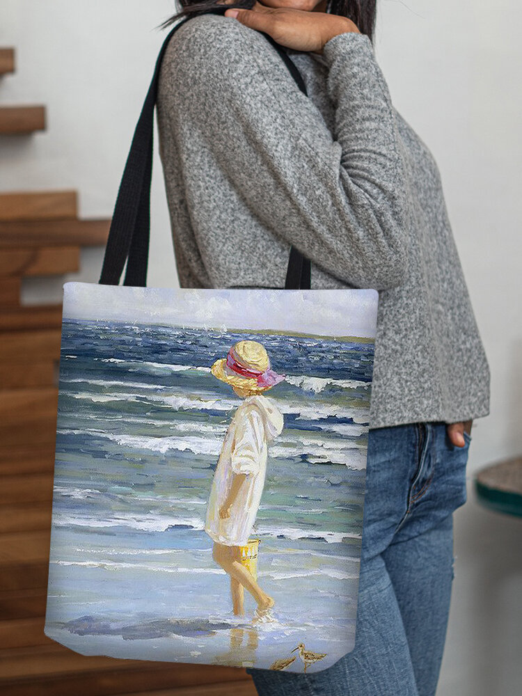 Women Girl Beach Pattern Print Shoulder Bag Handbag Tote