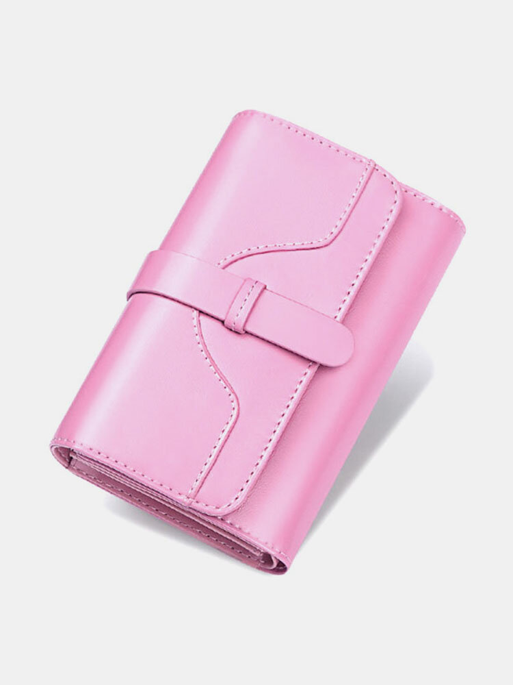 Women Genuine Leather Trifold Multi-card Slots Photo Card Money Clip Coin Purse Multifunctional Wallet