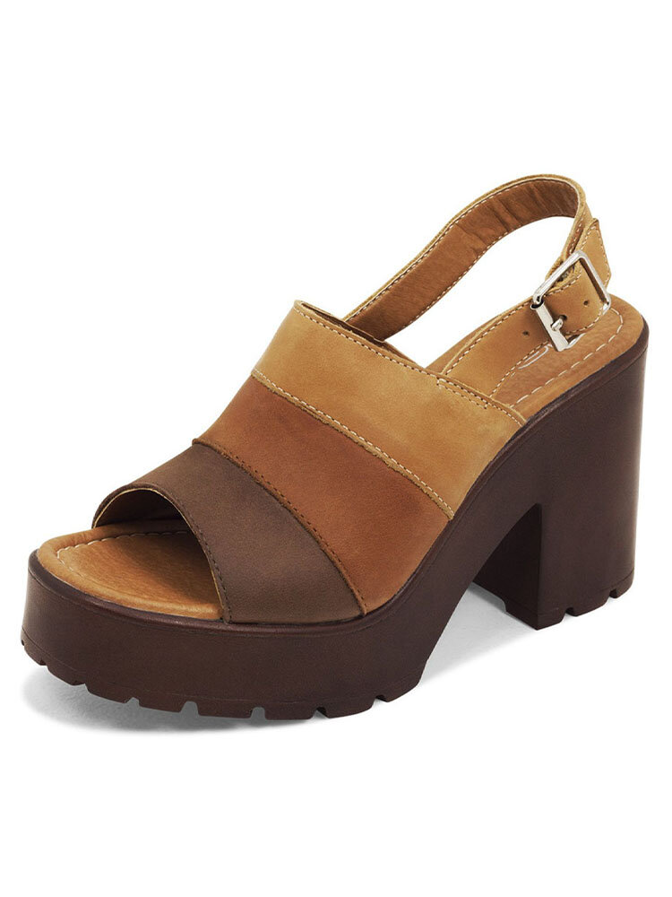 Plus Size Women Trendy Vintage Casual Colorblock High Heel Sandals