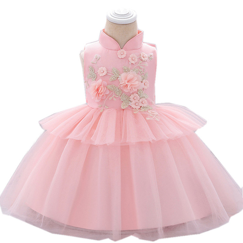 Baby Chinese Style Princess Flower Wedding Formal Tulle Dress For 0-18M