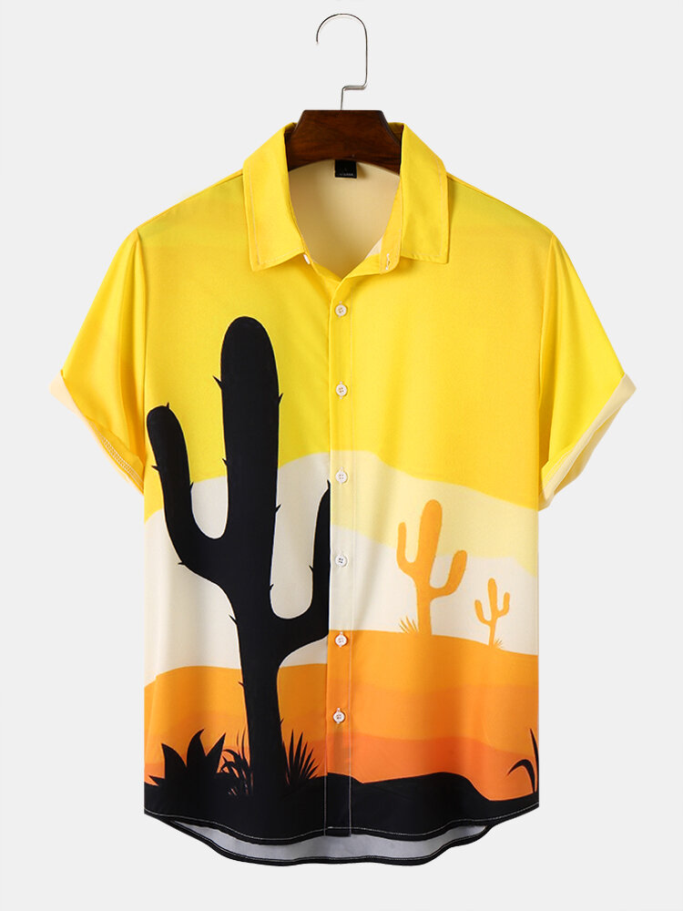 Mens Cactus Layer Print Hem Cuff All Matched Shirts