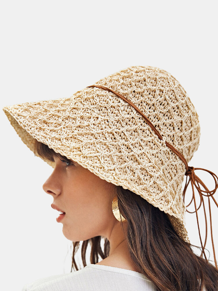 JASSY Women's Foldable Straw Hat Travel Casual Bucket Hat Sunshade Beach Hat