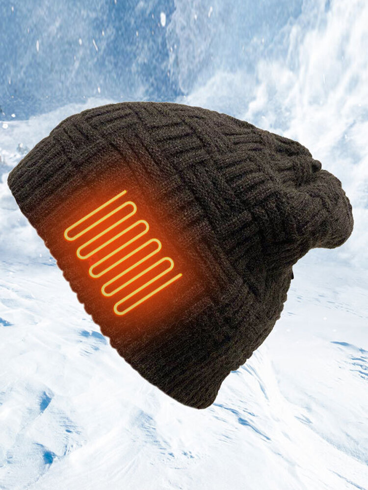 

Men & Women Heating USB Charging Wool Warm Outdoor Windproof Electric Heated Knitted Hat Beanie, Gray