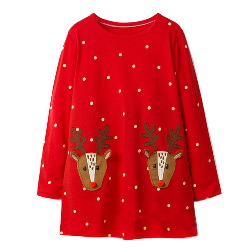 

Christmas Pattern Girls Long Sleeve Casual Dress For 1Y-9Y, Red