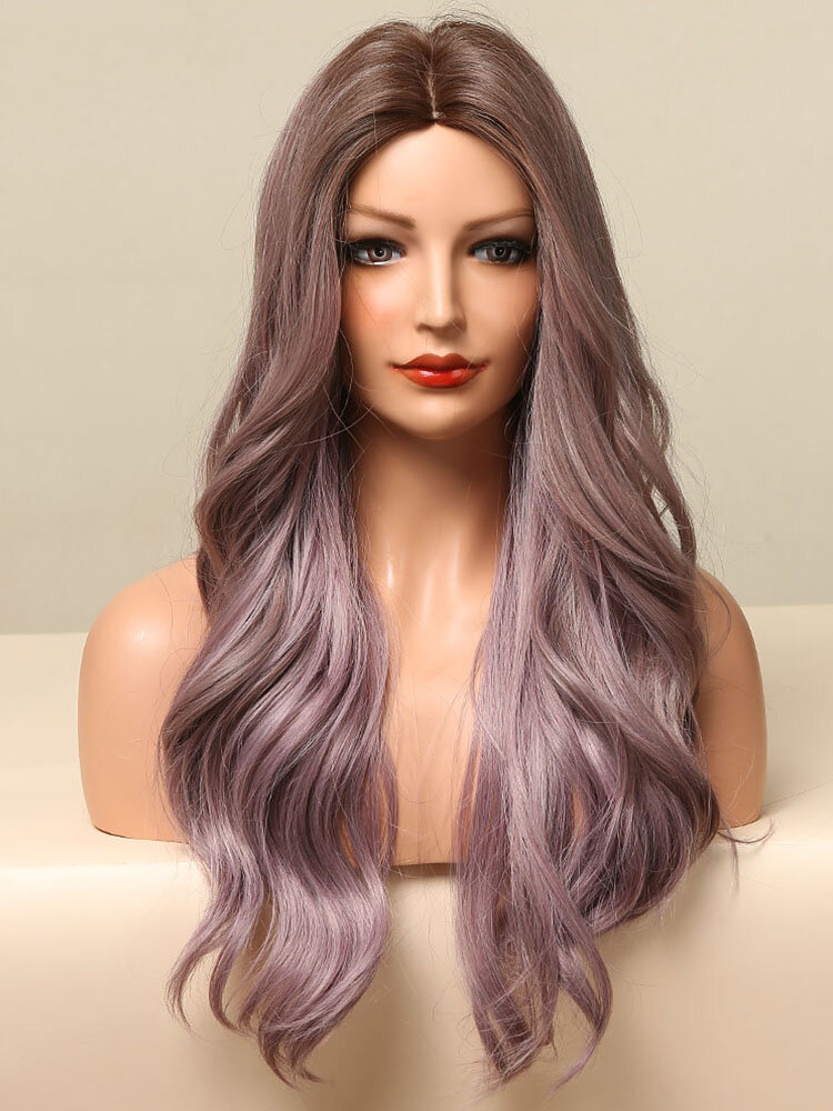 Purple Long Medium Parted Big Wavy Curls Hair High-quality Headgear Heat-resistant Synthetic Wig For Cosplay Daily Party