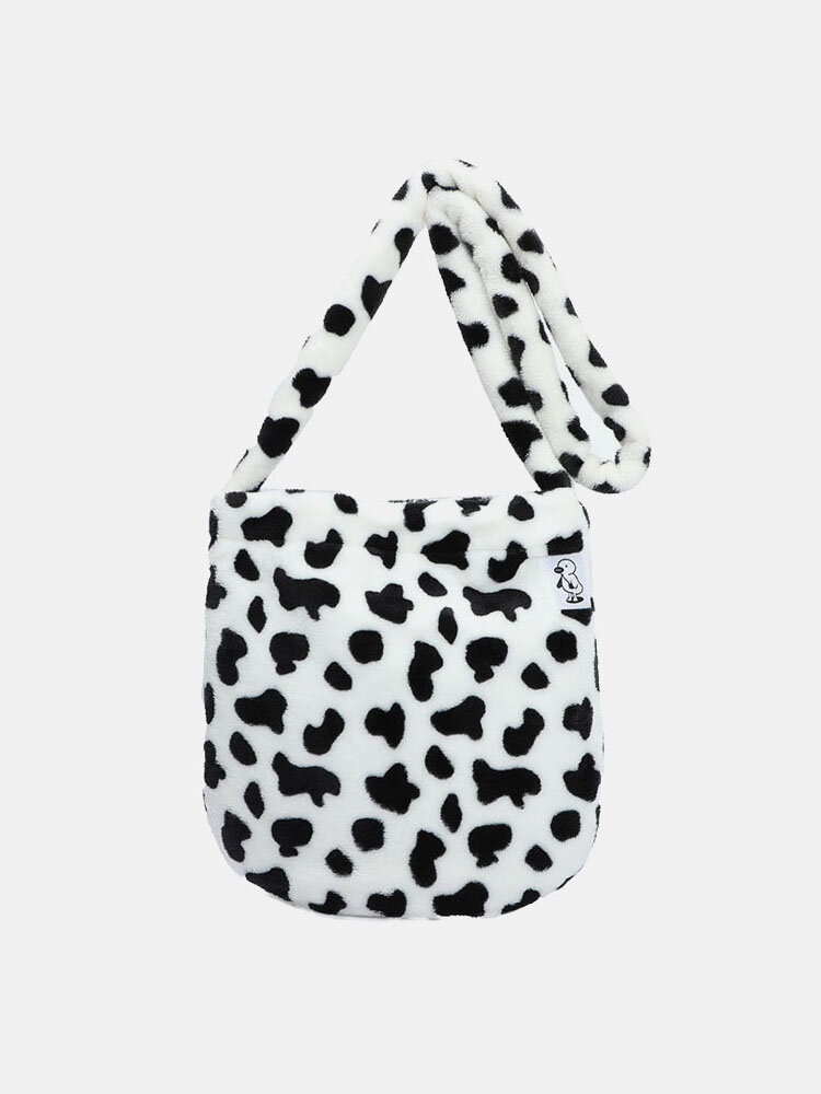 Women Plush Cow Pattern Prints Shoulder Bag Handbag Crossbody Bag