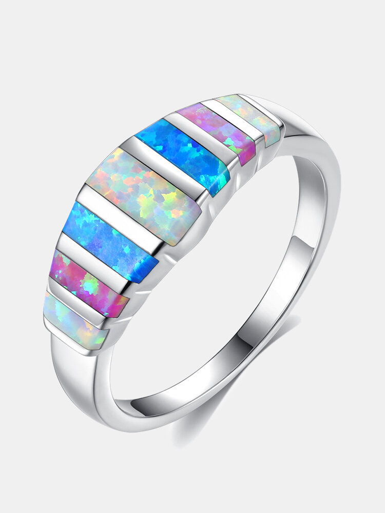 Fashion Colorful Opal Finger Rings Classic Silver Color Casual Jewelry Wedding Rings for Women