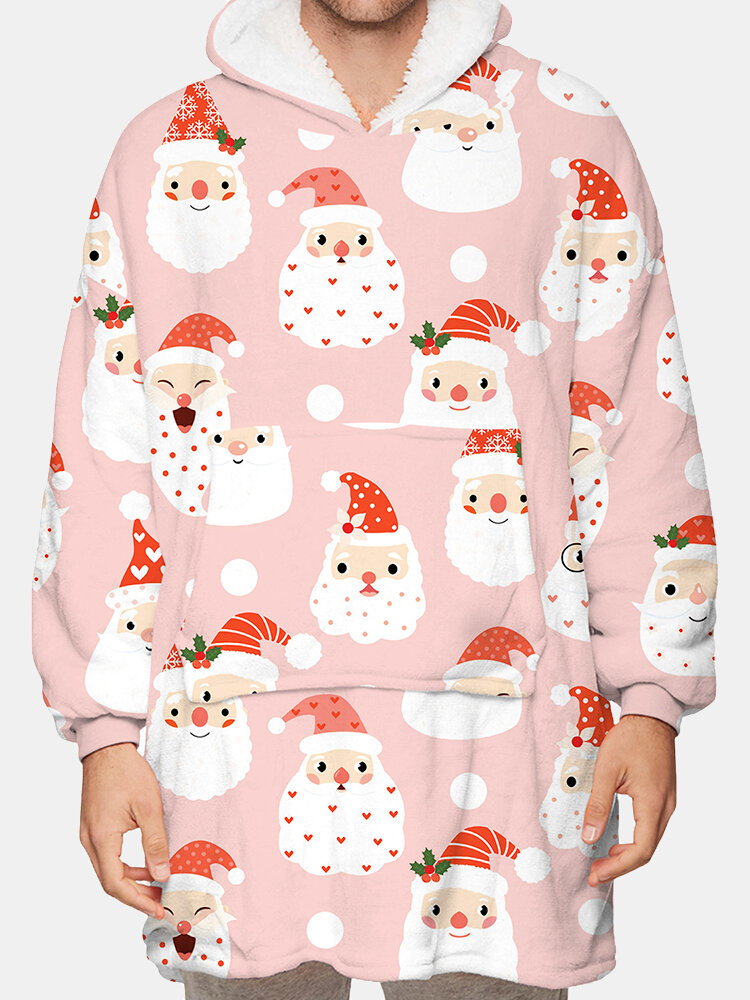 Cute Cartoon Santa Print One Piece Home Comfy Christmas Loungewear For Men