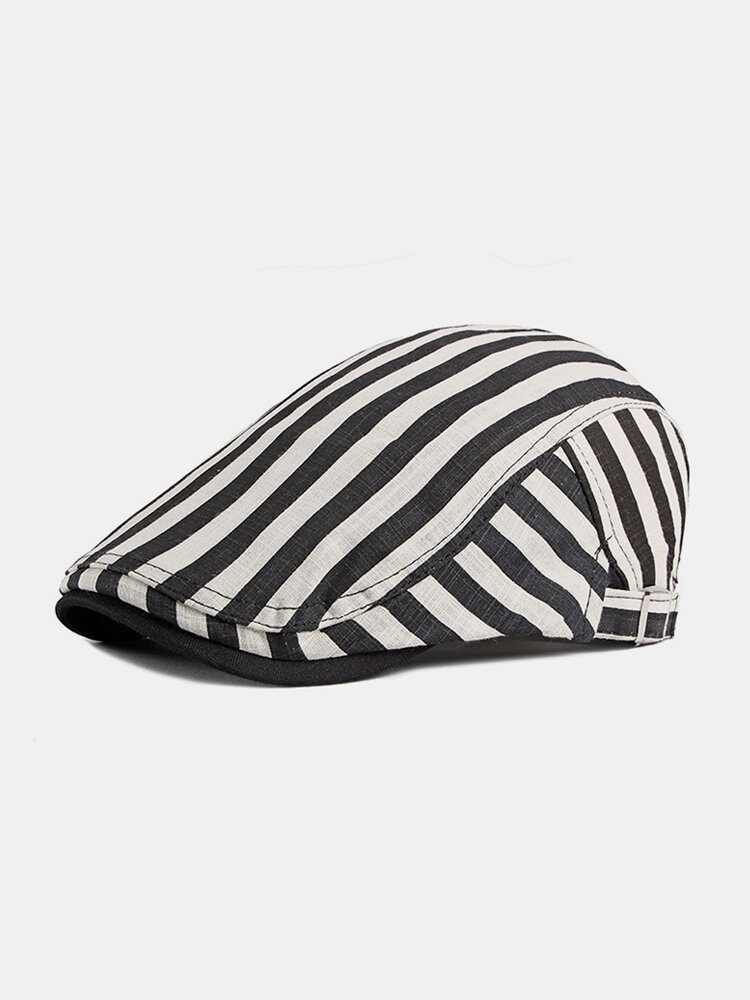Men & Women Cotton Stripes Pattern Casual Fashion Breathable Forward Hat Flat Hat