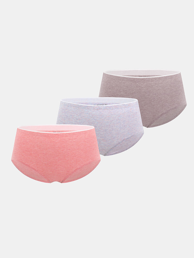 Women Cotton Solid 3Pcs High Waist Seamless Breathable Thin Panties