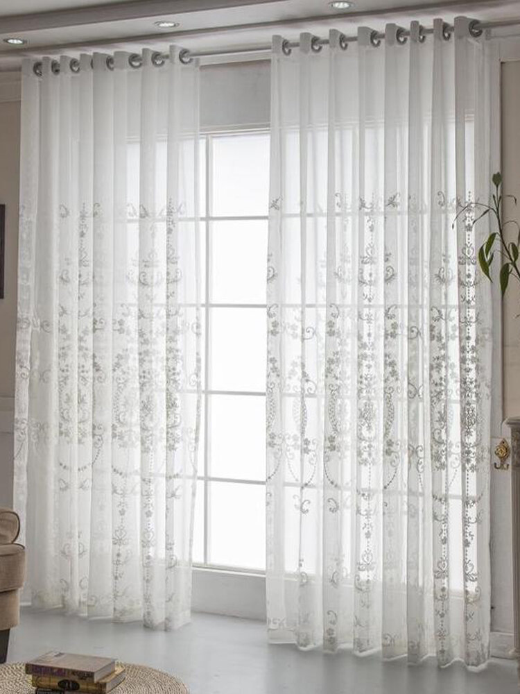 European-style Embroidery White Gauze Window Curtains Encryption Embroidered Window Gauze White Gauze Bedroom Living Roo