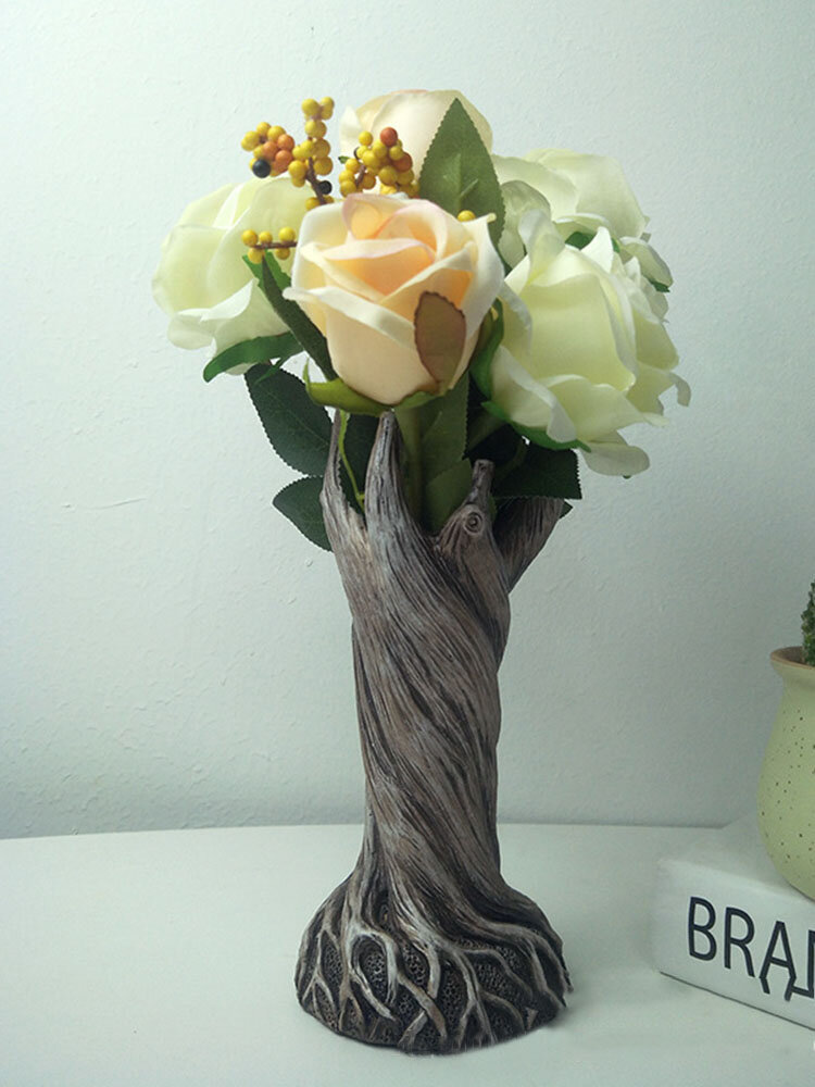 

1 PC Resin Dryad Creative Flower Vase Tree Hand Shape Hollow Trunk Desktop Living Room Bedroom Ornament Decoration, #01