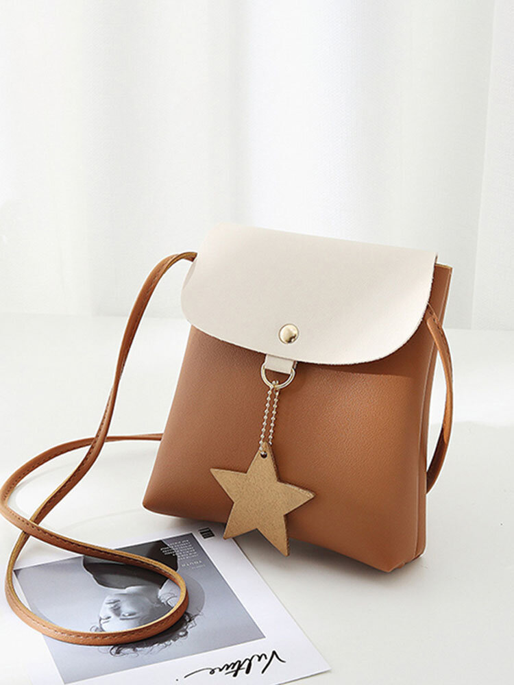 Star Decorational Flap Faux Leather Shoulder Bags Crossbody Bag Phone Bag For Women 