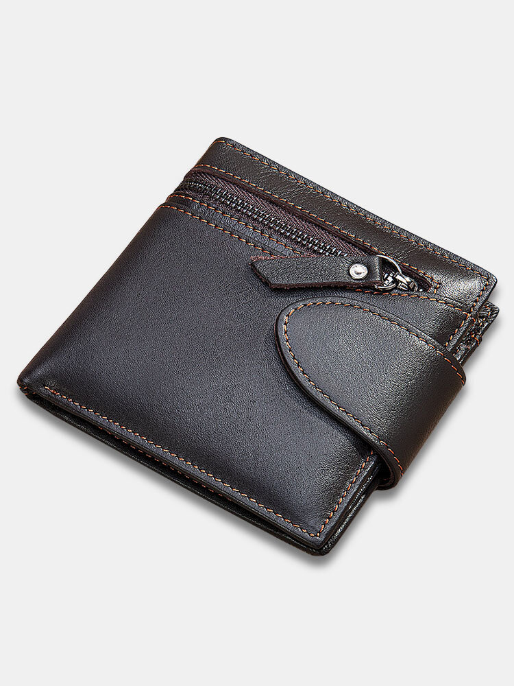 

Men Genuine Leather Bifold RFID Anti-theft Short Money Clip Multi-card Slot Card Holder Coin Purse Wallet, Coffee;black;brown;coffee.;black.;brown.