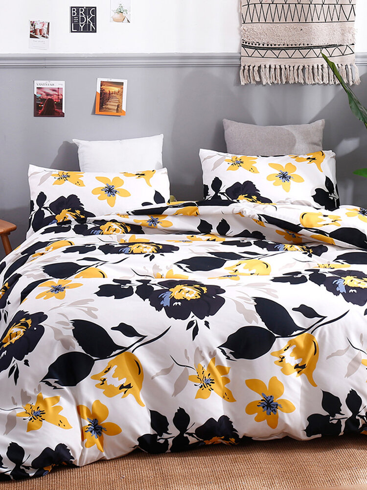Simple Printed Three-Piece Washable Comfortable Breathable Polyester Pillow Case Quilt Cover