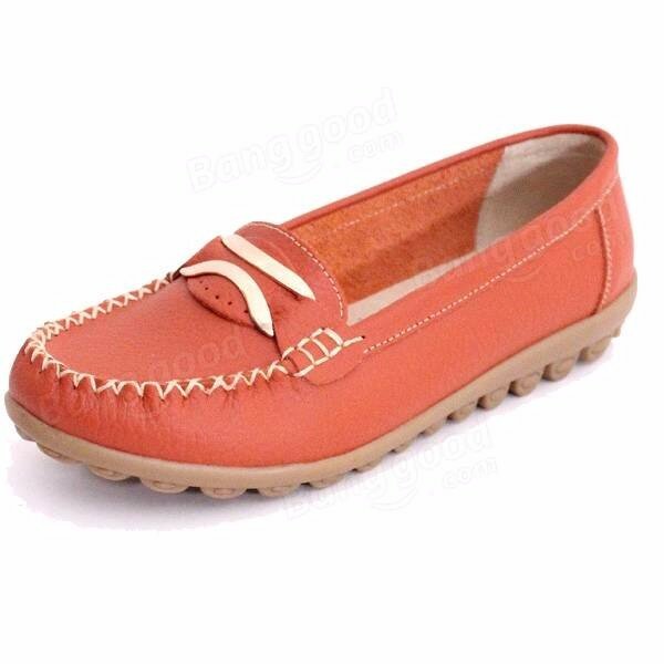 Metal Flat Round Toe Slip On Loafers