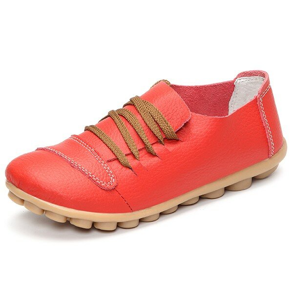 Big Size Leather Casual Lace Up Strappy Flat Soft Sole Shoes