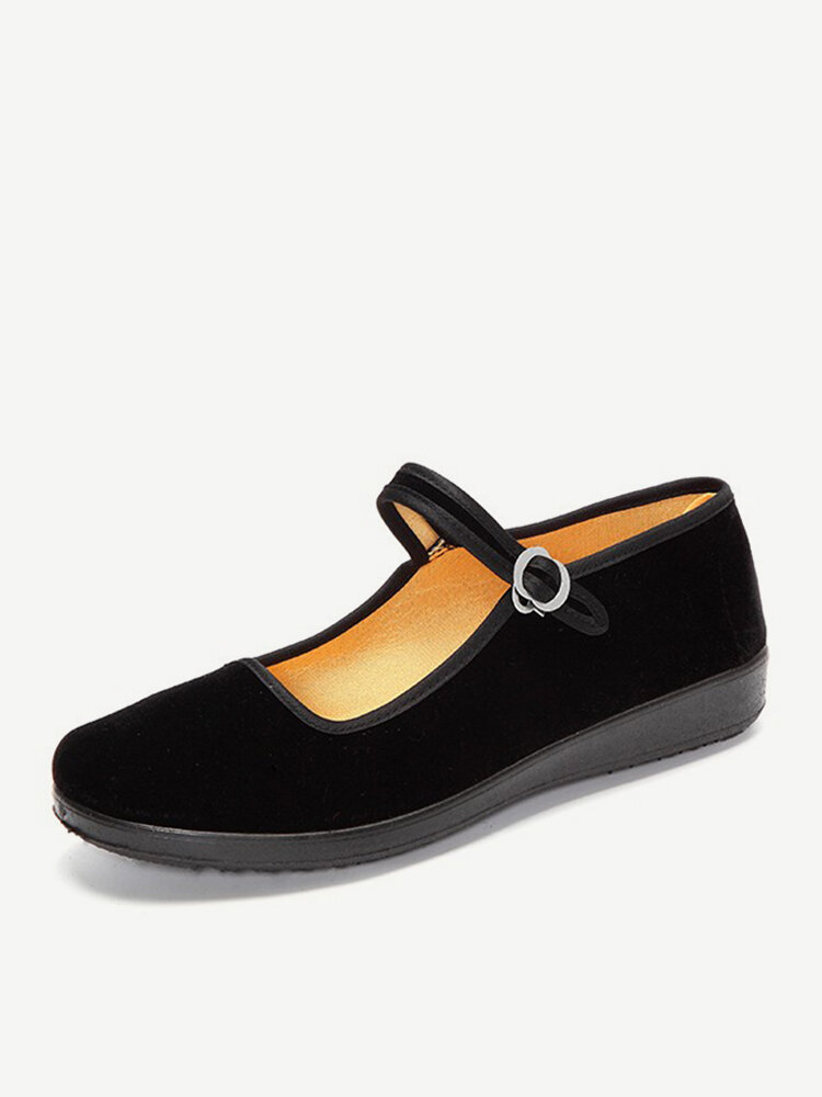 Black Buckle Dance Ballet Flat Mary Jane Chinese Style Shoes