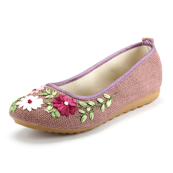 Flower Print Colorful National Wind Slip On Flat Shoes