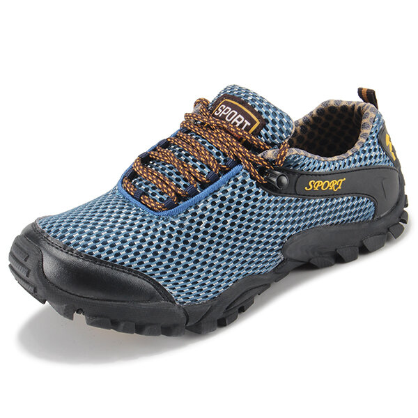 Men Waterproof Lace Up Toe Protecting Anti Skip Mesh Hiking Outdoor Shoes