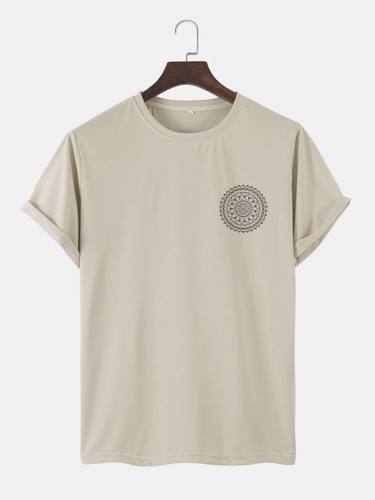 Mens Geometric Circle Chest Print Daily Short Sleeve T-Shirts