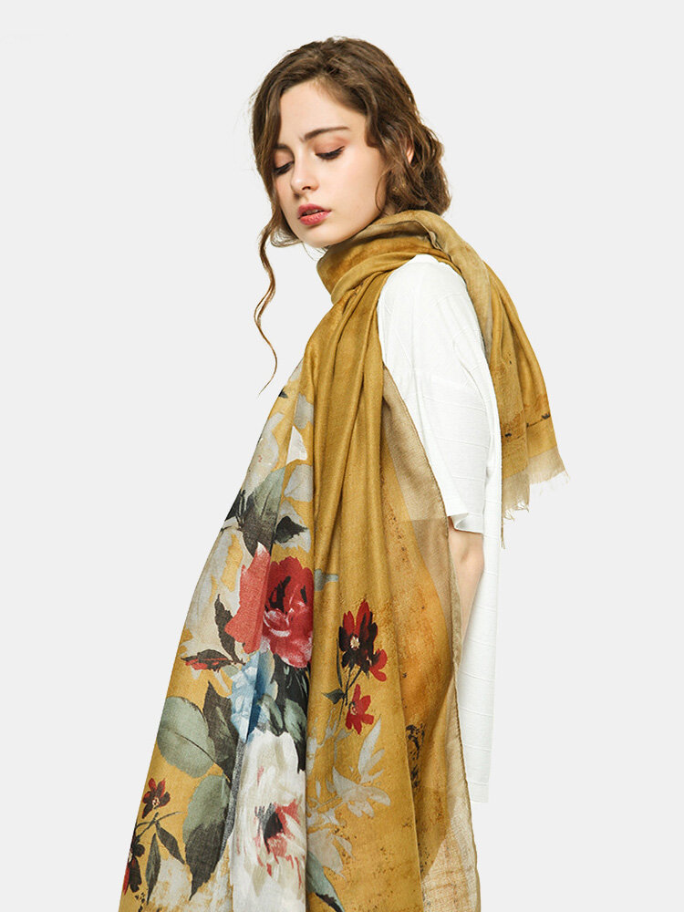 Women Cotton Linen Vintage Calico Print Dual-use Thin Casual Shawl Scarf