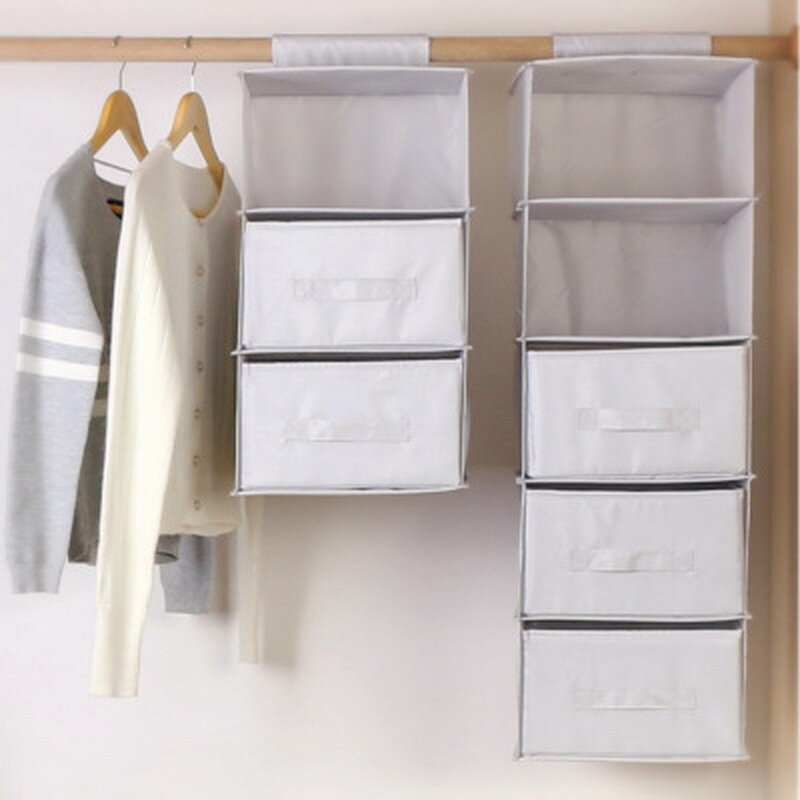 

Oxford Cloth Storage Hanging Bag Fabric Underwear Storage Hanging Bag With Drawer Folding Wardrobe Storage Bag, White;grey
