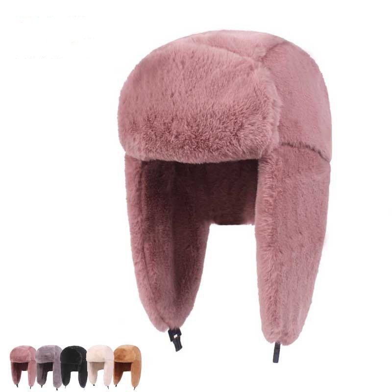 

Women Earmuffs Plush Lei Feng Hat Winter Outdoor Ski Windproof Cap Warm Thick Hat, Pink;white;gray;camel