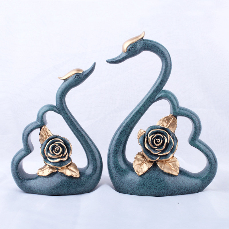 

2Pcs European Luxury Resin Flower Swan Ornament Home Decoration Crafts TV Cabinet Office Statues, Wood