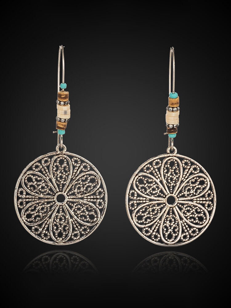 

JASSY Alloy Vintage Distressed Hollow Round Floral Silver Earrings, Gold