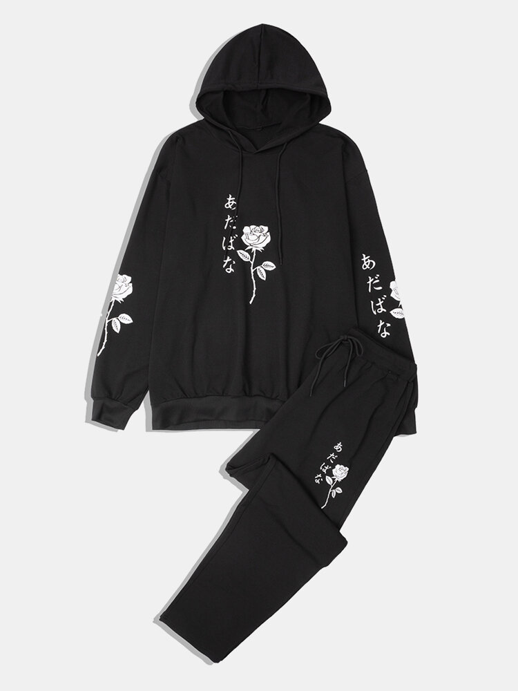 

Japanese Character Rose Print Co-ords, Black