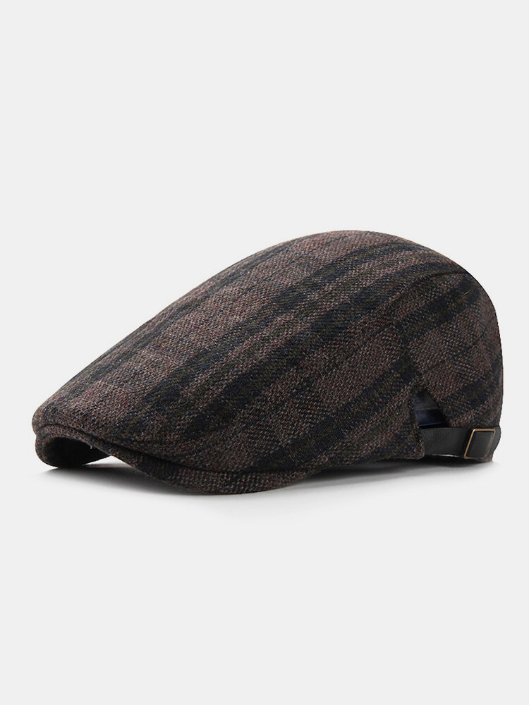 

Men Felt Plaid Outdoor Leisure Vintage British Style Wild Forward Hat Flat Cap, Dark gray;red;khaki