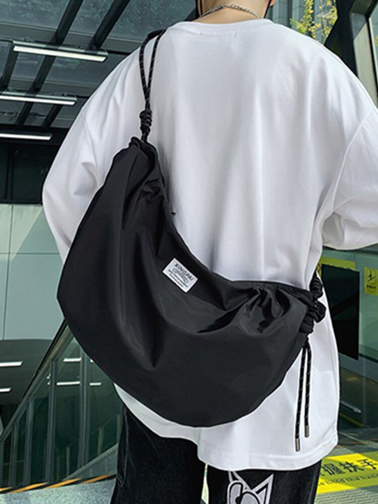 Men Vintage Waterproof Solid Nylon Crossbody Bag Casual Shoulder Bag